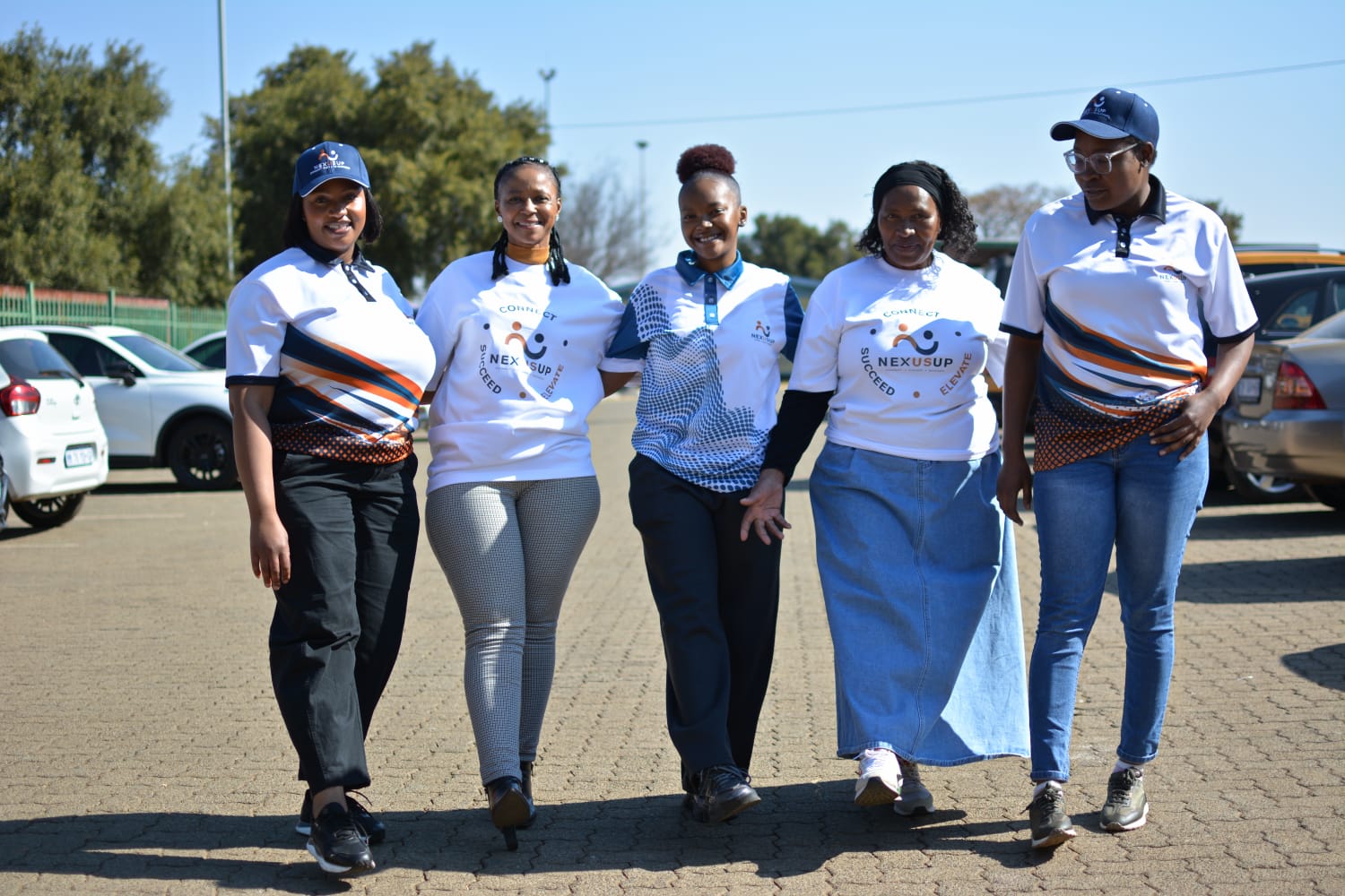 Group walking at event venue